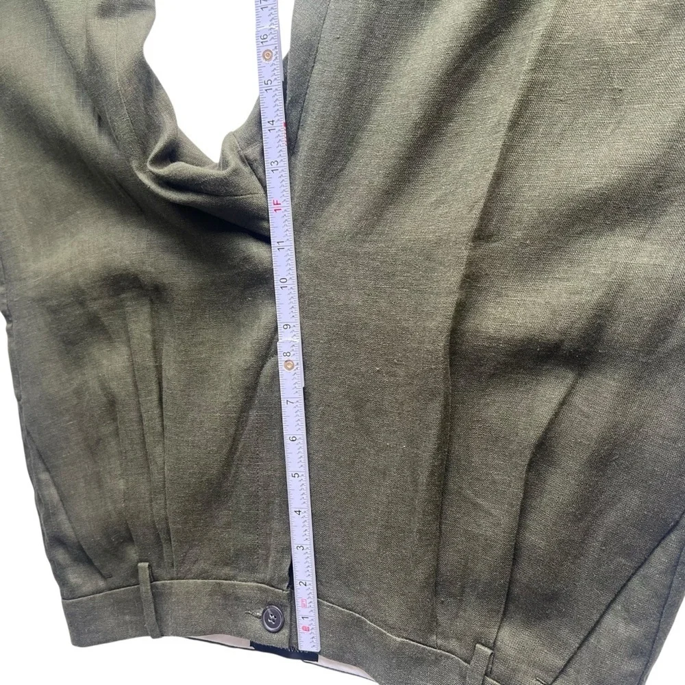 Banana Republic High Rise Palma Straight Leg Linen Pant Size 12 in Olive Green